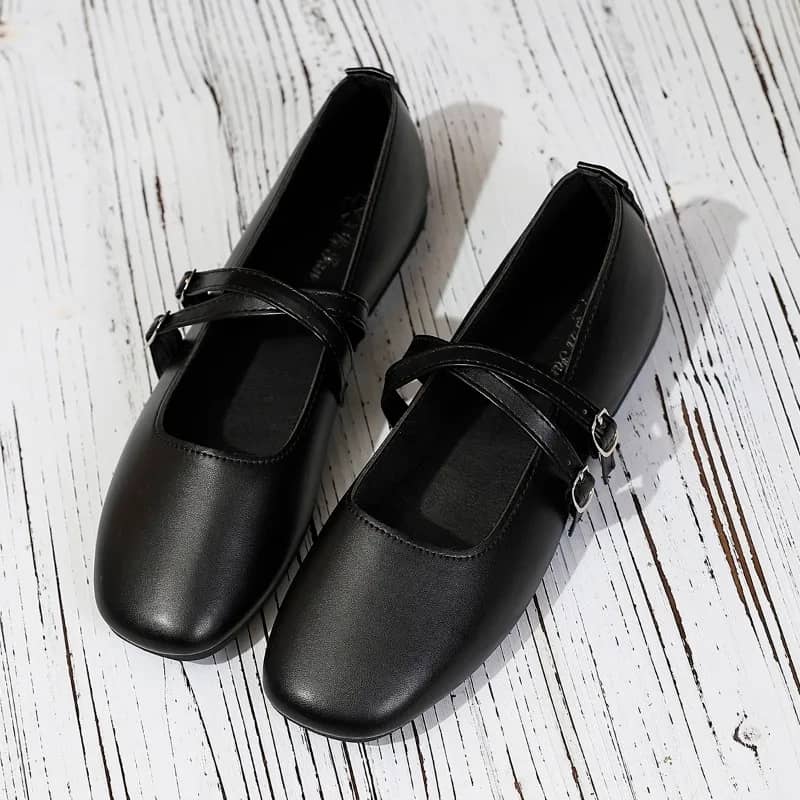 Women's Classic Retro Mary Jane Flat Shoes - Fashionable Square Toe Casual Work Shoes with Straight Buckle, Shallow Mouth Design for Everyday Comfort - Image 2