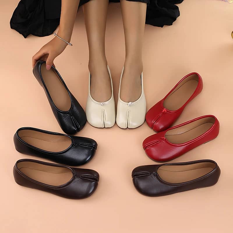 2025 Women's Leather Toe Separator Loafers - Comfortable Slip-On Breathable Casual Flat Shoes for Everyday Wear - Image 1