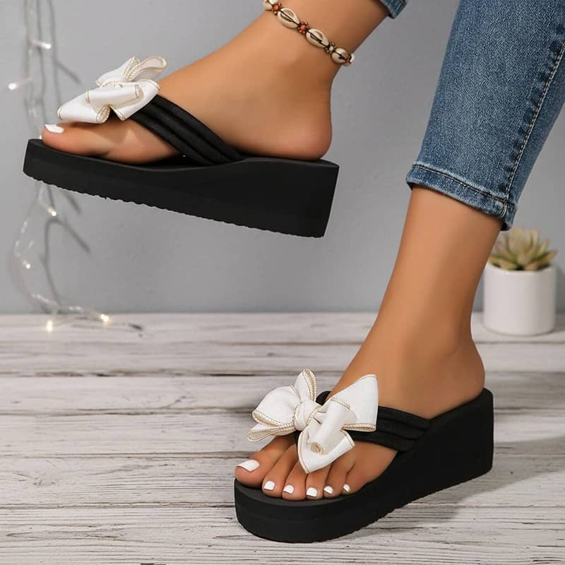 Women's Lightweight Bowknot Flip Flops - Plus Size 42 Clip Toe Platform Slippers for Summer Beach Vacation Slides - Image 4