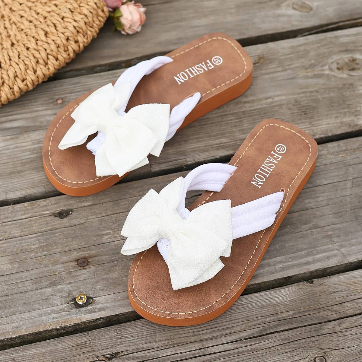 Summer Women's Fashion Bow Sandals Slides - Comfortable Flat Shoes for Casual Wear & Beach - Plus Size Available - Image 6