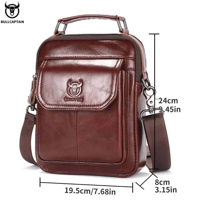 BULLCAPTAIN Men's Genuine Leather Shoulder Bag, Retro Casual Crossbody Messenger Bag, Multifunctional 7.9-inch Tablet Handbag, Durable Cowhide for Daily Use - Image 2