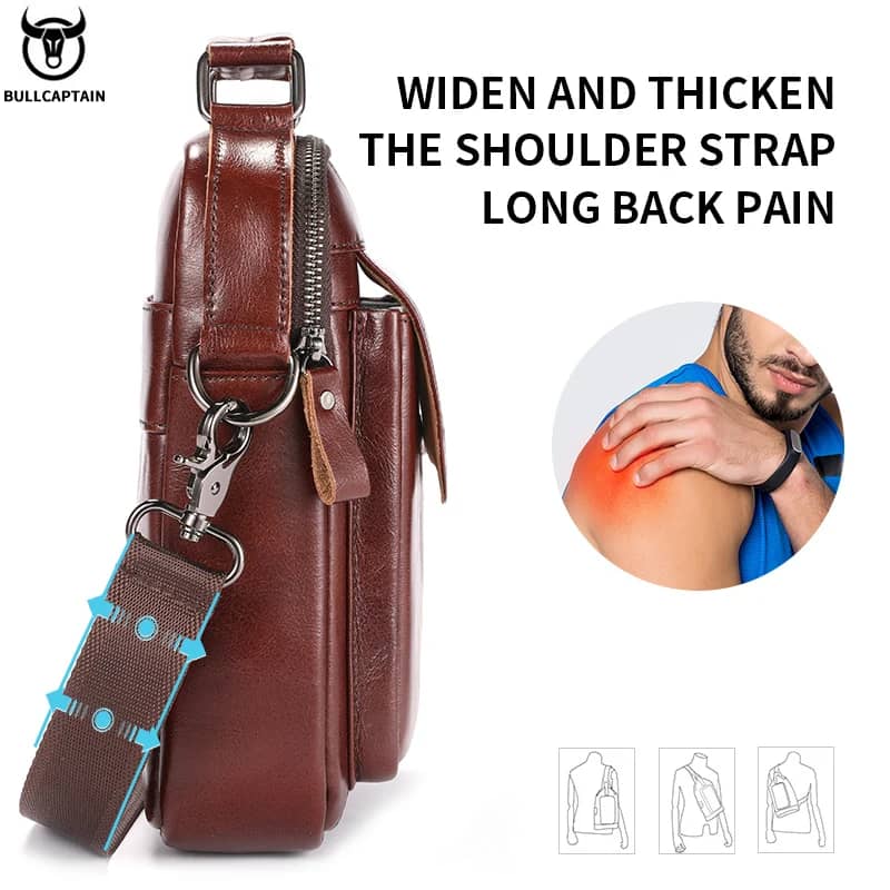 BULLCAPTAIN Men's Genuine Leather Shoulder Bag, Retro Casual Crossbody Messenger Bag, Multifunctional 7.9-inch Tablet Handbag, Durable Cowhide for Daily Use - Image 4
