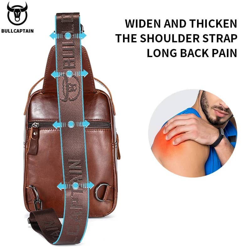 BULLCAPTAIN Men's Genuine Leather Chest Bag - Casual Retro Crossbody Sling Pack for 7.9" Phone, Anti-Theft Design, Ideal for Travel and Daily Use - Image 2