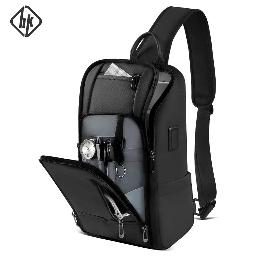 HcanKcan Men's Fashion Crossbody Bag - Waterproof USB Shoulder Sling Chest Pack for Travel & Sport, Fits 9.7" iPad - Image 1