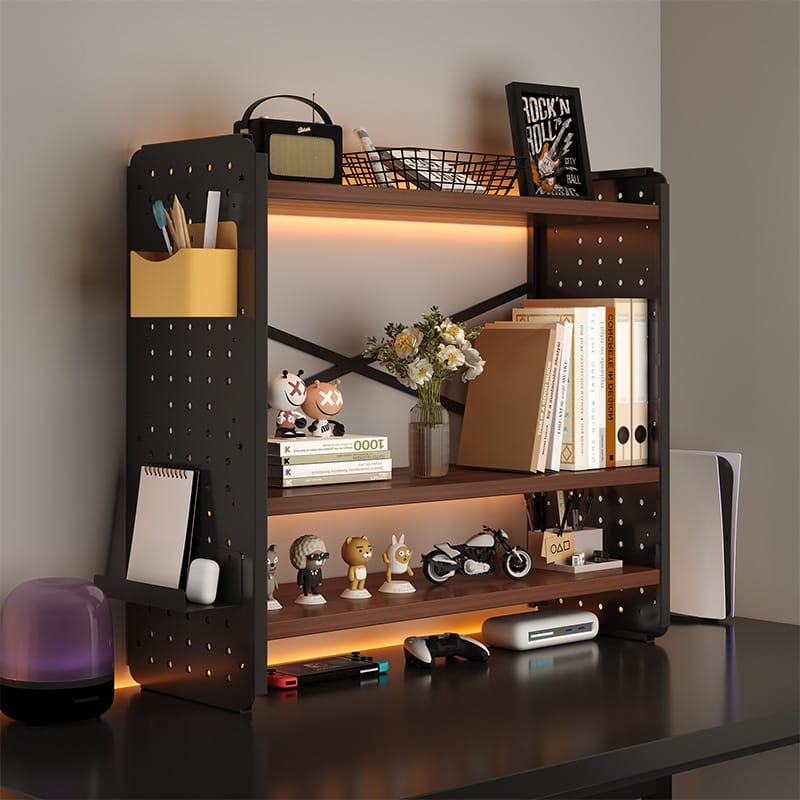 Desktop Storage Rack Bookshelf Organizer - Adjustable Hole Board Desk Shelf for Students, Home, and Office - Computer Desk Finishing Rack - Layered Design