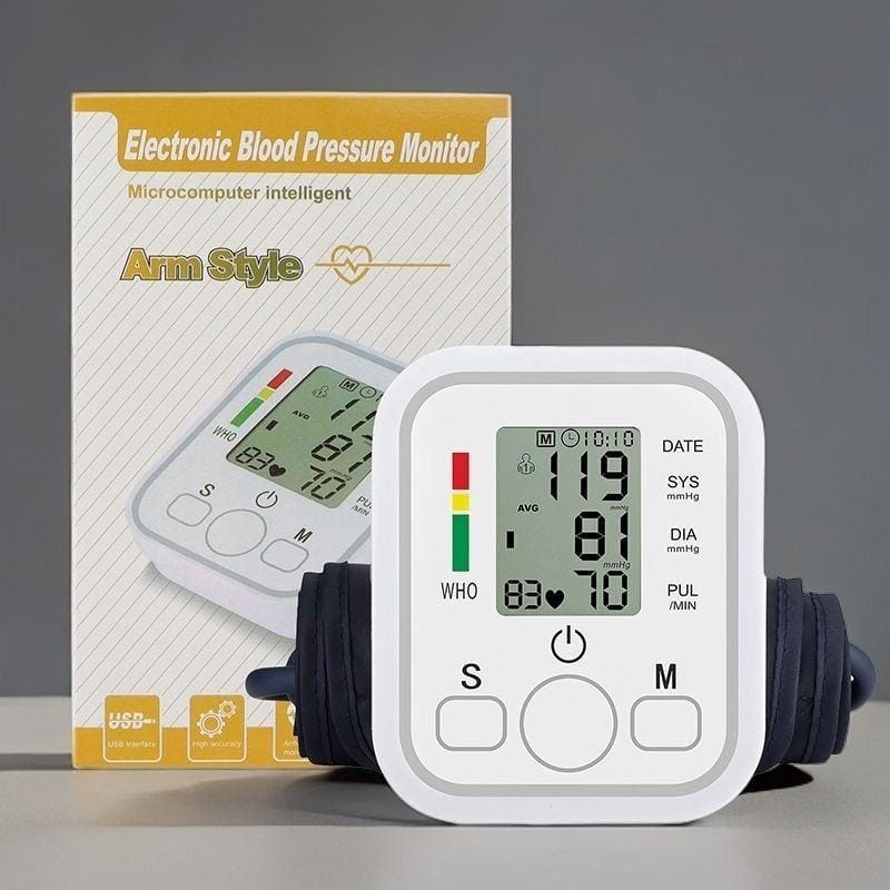 English electronic blood pressure monitor, accurate upper arm measurement device, fully automatic instrument, home use, medical, large screen blood pressure monitor.