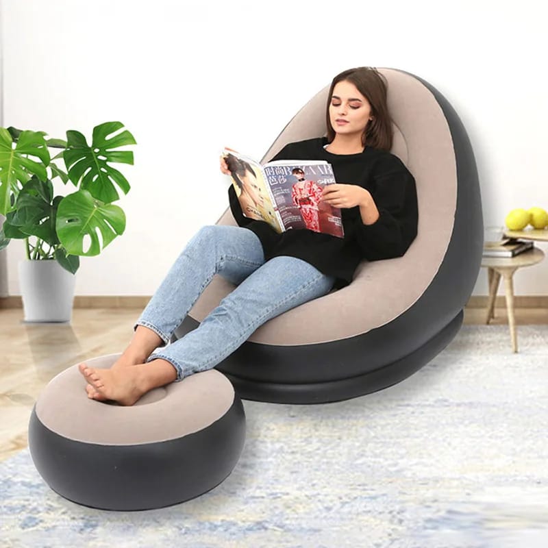 Inflatable Lazy Sofa Chair Set - Foldable PVC Flocking Lounge with Slip-on Design for Relaxing and Napping