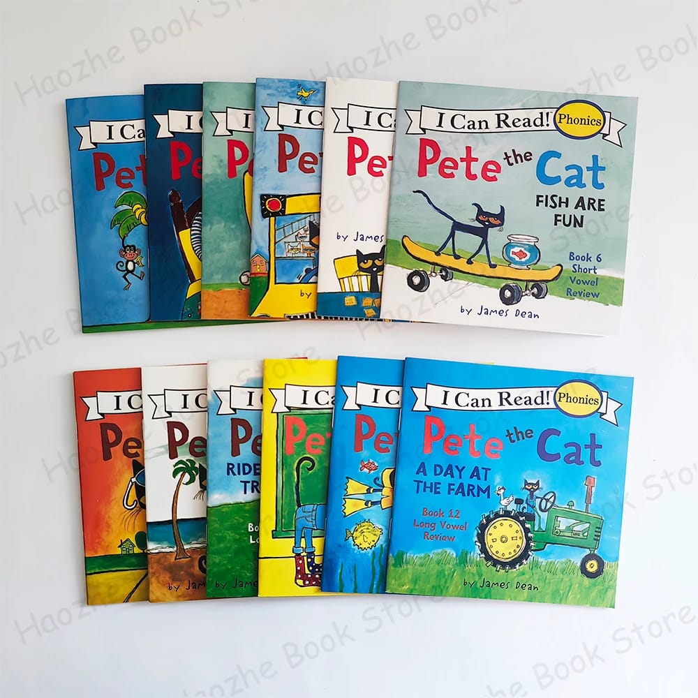 12 Books Pete the Cat I Can Read Phonics English Picture Story Books for Children Kids Montessori Bedtime Reading Collection