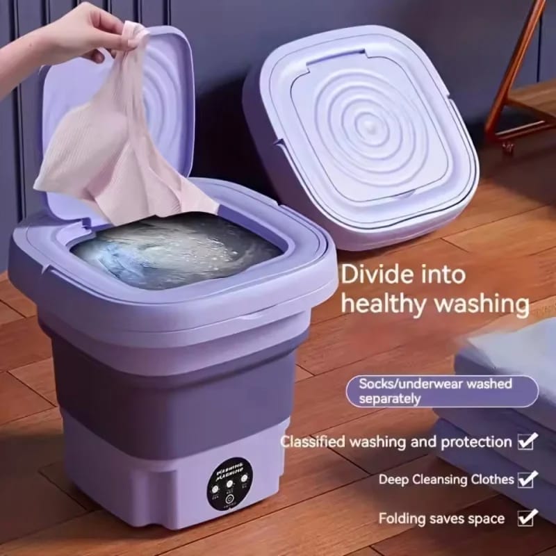 Portable Mini Foldable Washing Machine with Spin Dryer - Compact Household Washer for Socks, Underwear, and Small Garments