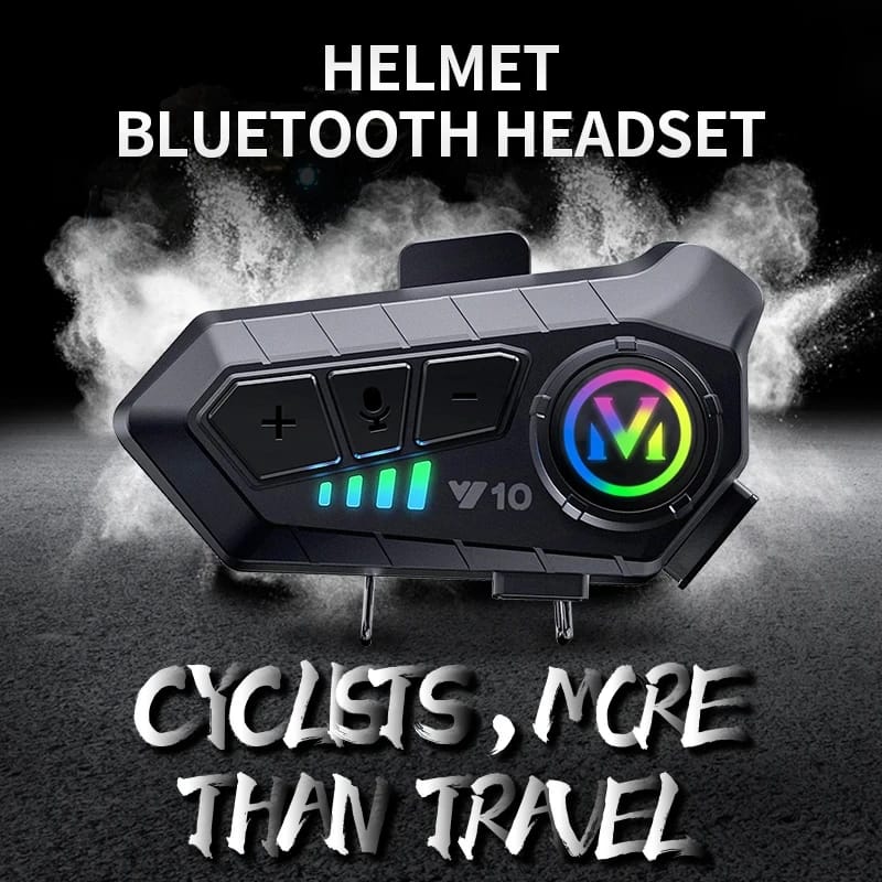 Y10 Motorcycle Helmet Bluetooth Headset with Ambient Light - Stereo Sound, Voice Control, Hands-Free Calls, 1000mAh Battery, V5.3, Waterproof & Noise Reduction for Riders