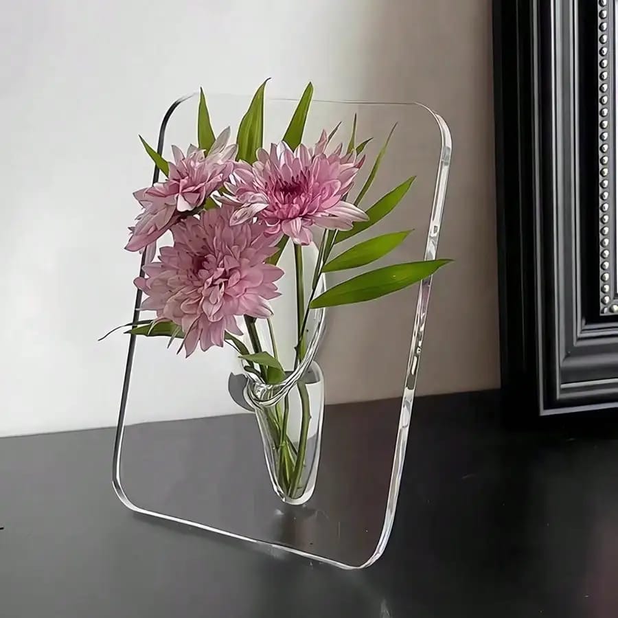 Modern Clear Acrylic Flower Vase - Decorative Art Vases for Home Decor, Perfect for Desktops, Bookshelves, and Table Centerpieces