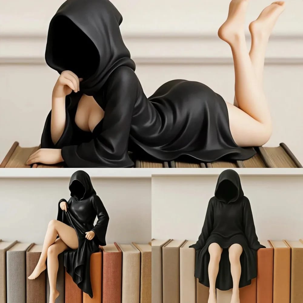 Gothic Black Robe Queen Statue 3D Printed Sculpture - Mysterious Desktop Ornament & Bookshelf Decor for Halloween & Dark Aesthetic Lovers