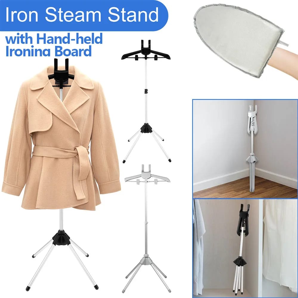 Adjustable Garment Steamer Stand with Handheld Ironing Board - Portable 84-160cm Rack for Home & Travel