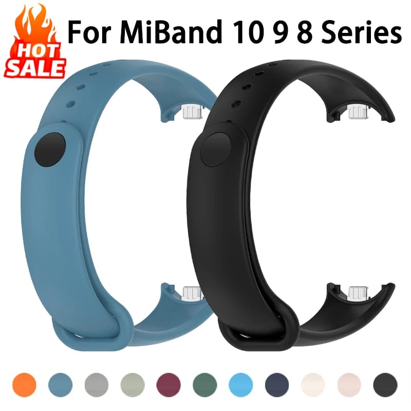 Silicone Sport Strap for Xiaomi Mi Band 10/9/8 NFC - Durable Rubber Wristband Bracelet Replacement for Smart Band Accessories