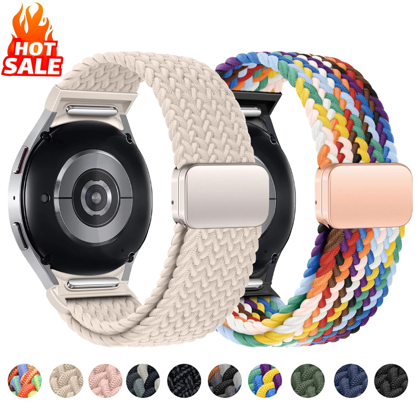 No Gaps Braided Magnetic Band for Samsung Galaxy Watch 7/6/5/4 Series - 20mm Sport Strap for Classic Pro Models (40mm, 44mm, 45mm, 47mm, 43mm, 42mm, 46mm)