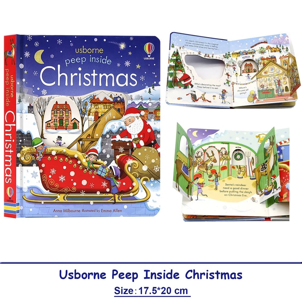 Usborne Peep Inside Christmas Interactive 3D Flap Picture Book for Kids, Engaging Montessori Educational English Story for Bedtime Reading and Early Learning