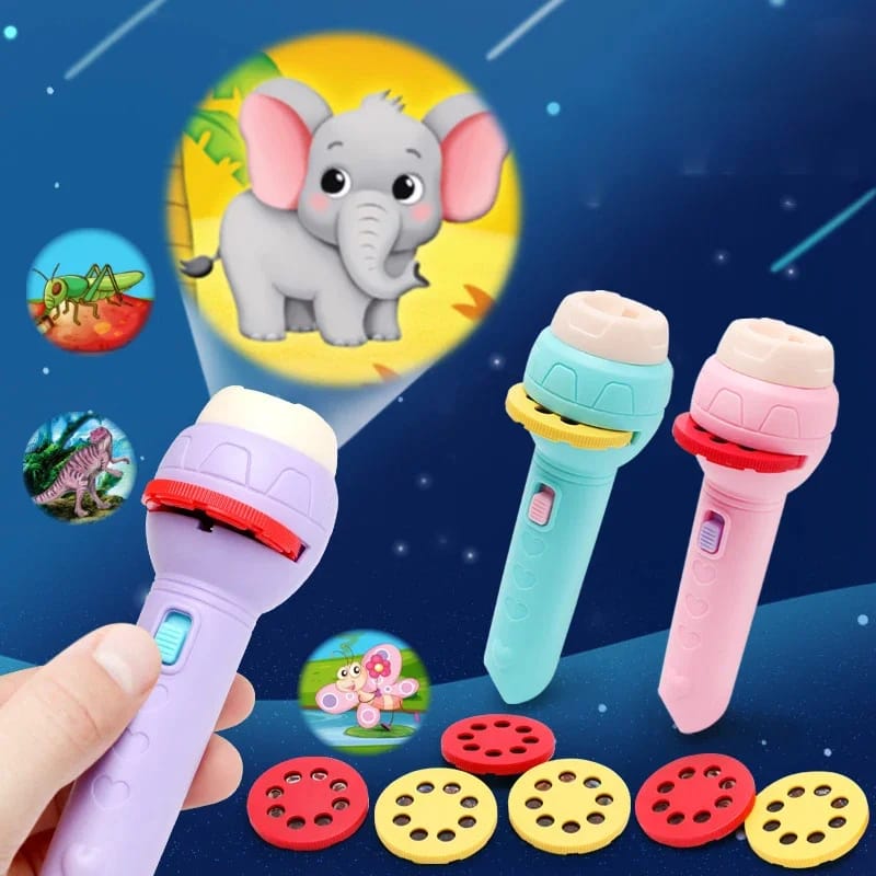 Cute Cartoon Flashlight Projector Toy for Kids - 24 Images & 3 Themes, Educational Bedtime Story Lamp, Fun & Safe ABS Material
