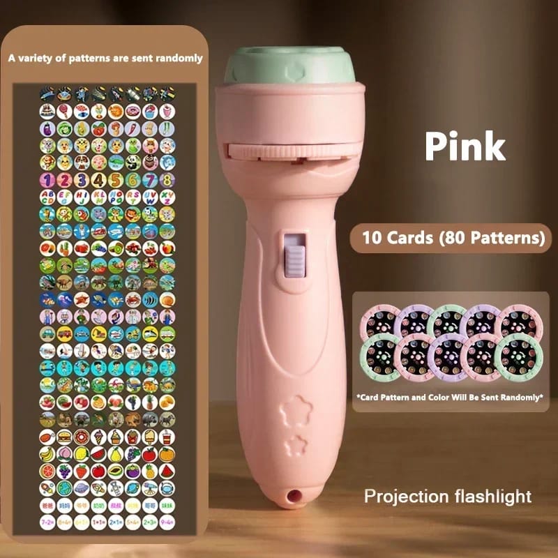Baby Cartoon Projection Flashlight Toy - 80 Patterns Early Education Story Book Projector for Kids Before Bedtime, Educational Luminous Toy Gift