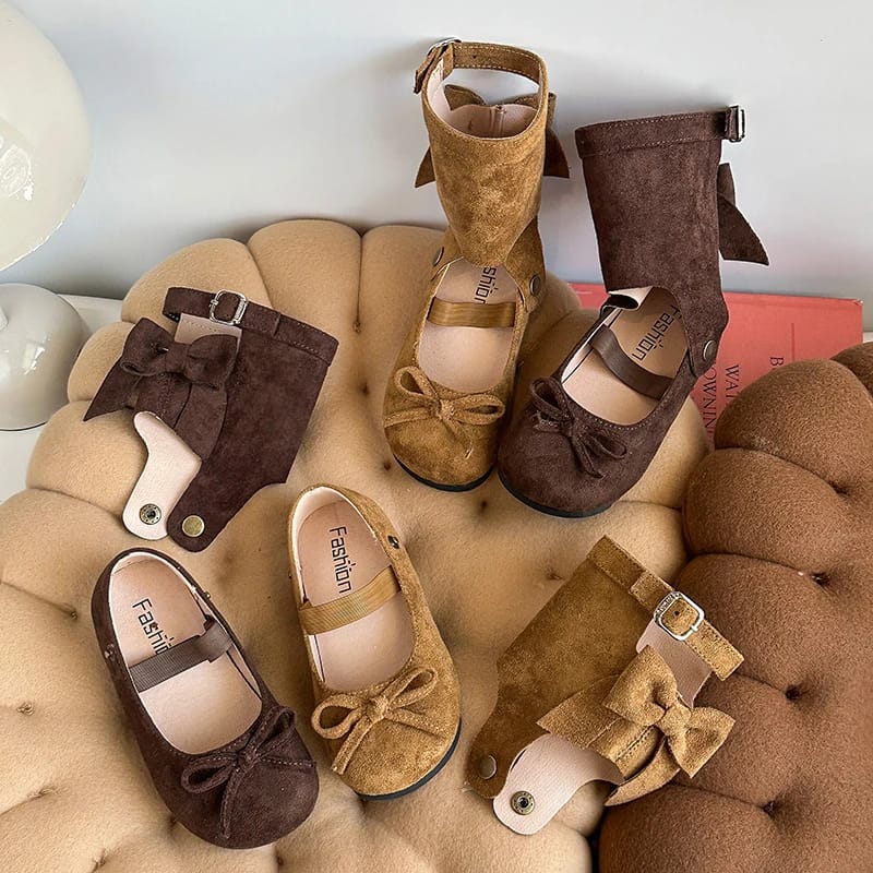 Fashionable Spring Autumn Children's Leather Boots for Girls, Two-in-One Toddler Flat Shoes, Trendy Retro Style Kids Boots, Hot Sale New Arrival