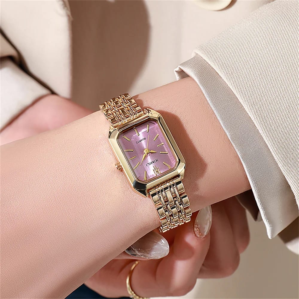 Luxury Gold Plated Stainless Steel Women's Fashion Quartz Watch - Elegant Square Dial Business Casual Style with Folding Clasp thumbnail 4