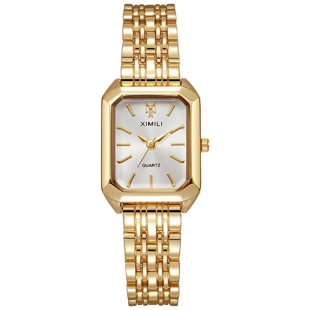Luxury Gold Plated Stainless Steel Women's Fashion Quartz Watch - Elegant Square Dial Business Casual Style with Folding Clasp thumbnail 6