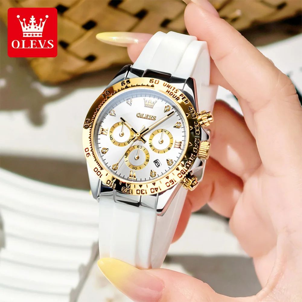 OLEVS 5618 Luxury Women's Quartz Watch - Silicone Band, Waterproof, Calendar Chronograph, Sports Design thumbnail 6