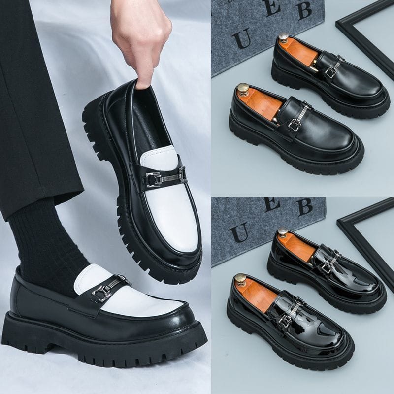 Korean Style Men’s Leather Loafers Slip On Platform Business Casual British Fashion Thick Sole Elevator Shoes