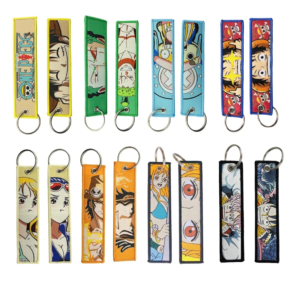 One Piece Anime Keychain Jet Manga Embroidery Fashion Key Tag for Jewelry Accessory, Key Ring Holder Gift for Anime Fans