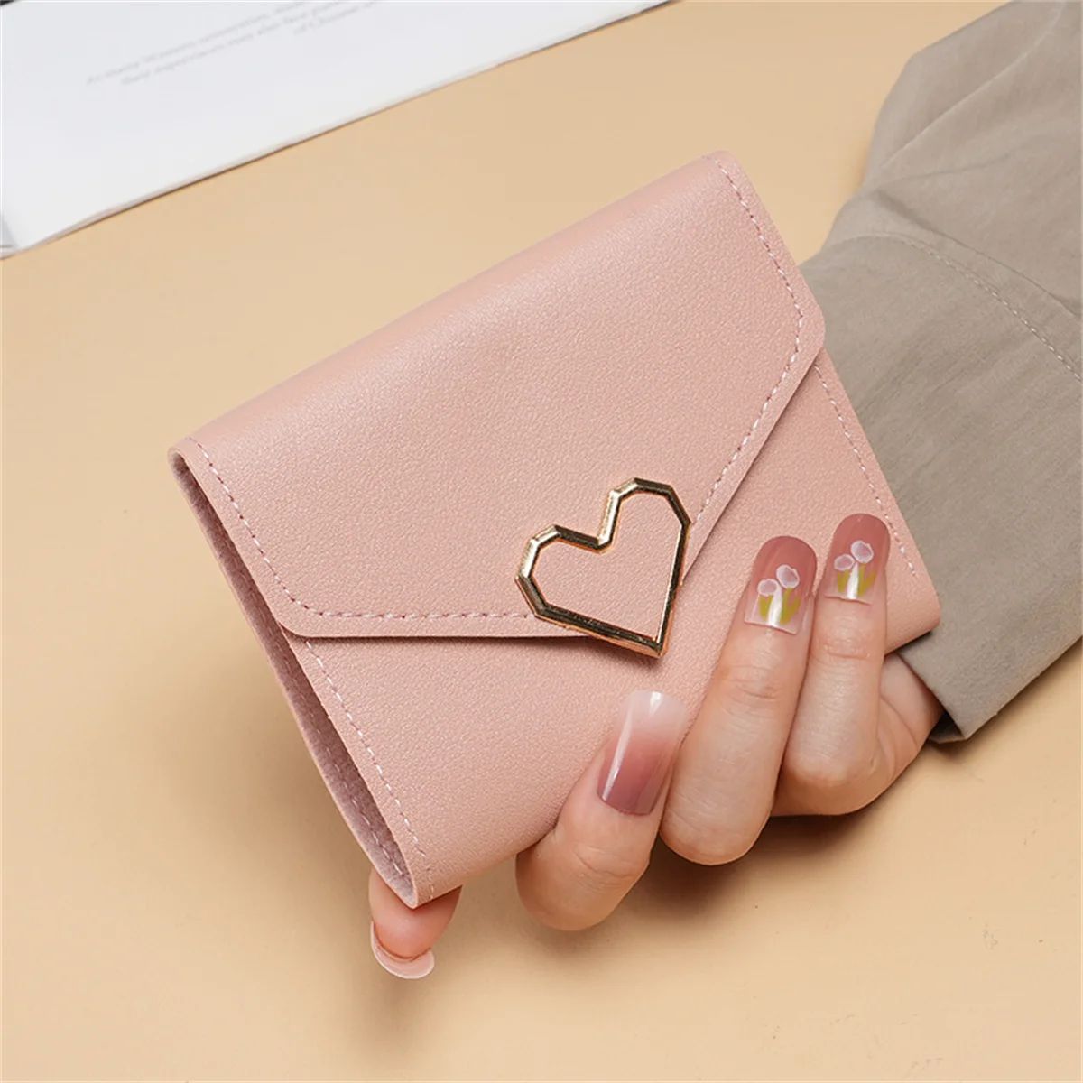 Cute Heart Buckle Mini Coin Purse for Women & Girls - Korean Style Small Wallet for Students, Ladies, and Everyday Use thumbnail 1