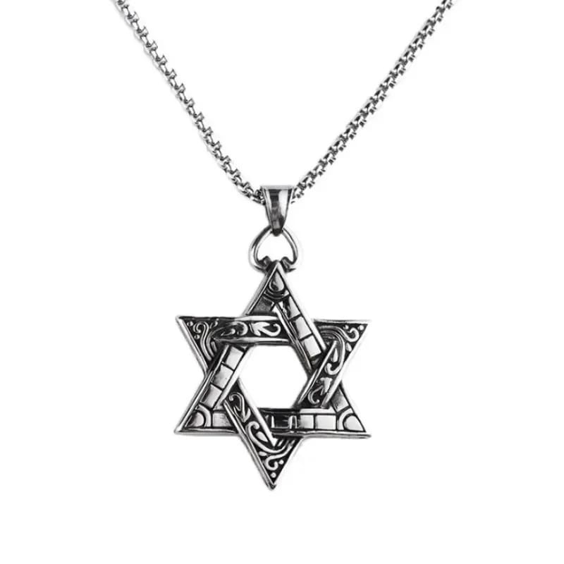 Stainless Steel Solomon Star of David Pendant Necklace for Men - Six-Pointed Jewish Star Jewelry, New Year Gift thumbnail 5