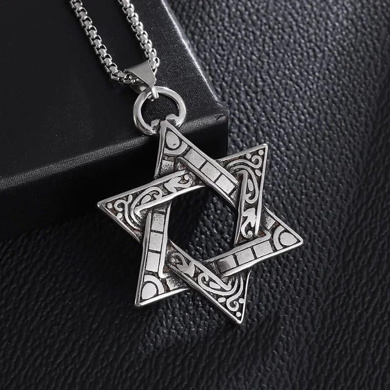 Stainless Steel Solomon Star of David Pendant Necklace for Men - Six-Pointed Jewish Star Jewelry, New Year Gift thumbnail 1
