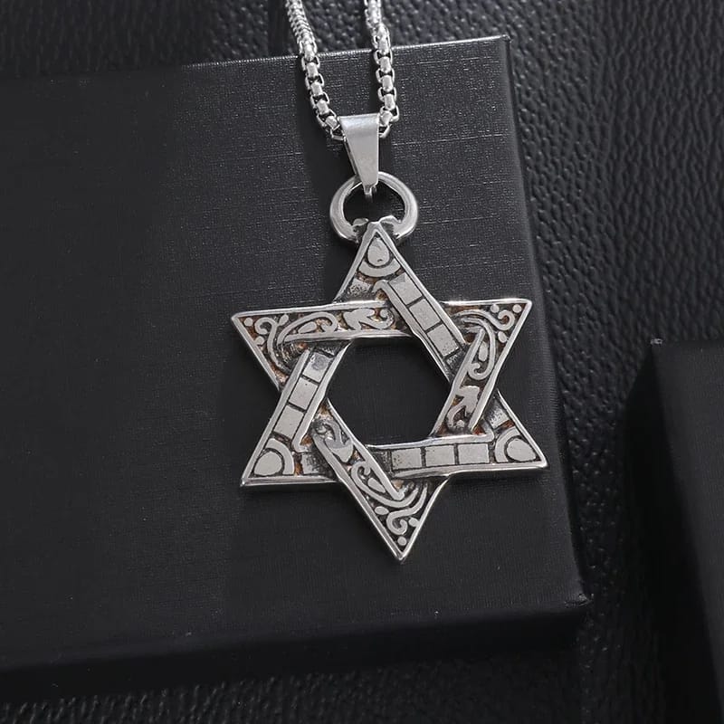 Stainless Steel Solomon Star of David Pendant Necklace for Men - Six-Pointed Jewish Star Jewelry, New Year Gift thumbnail 3