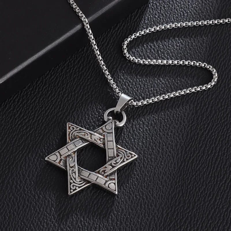 Stainless Steel Solomon Star of David Pendant Necklace for Men - Six-Pointed Jewish Star Jewelry, New Year Gift thumbnail 2