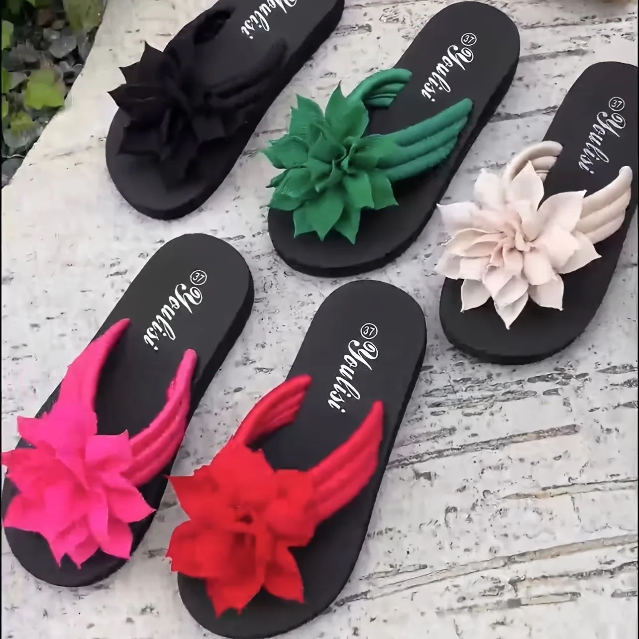 Women's Floral Flip Flops - Slip-On Summer Sandals with Mid Heel, Fabric Upper, EVA Sole for Vacation & Casual Wear thumbnail 1