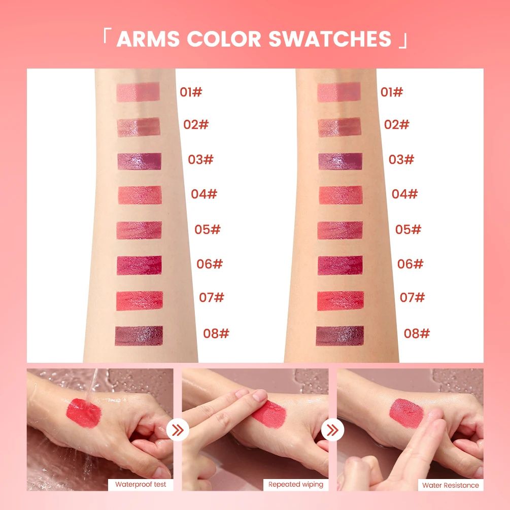 QIBEST 8 Colors Nude Watery Lip Gloss - Long-Lasting Liquid Lipstick, Sexy Red/Purple Lip Glaze, Non-Fading Tint for Women's Makeup thumbnail 5