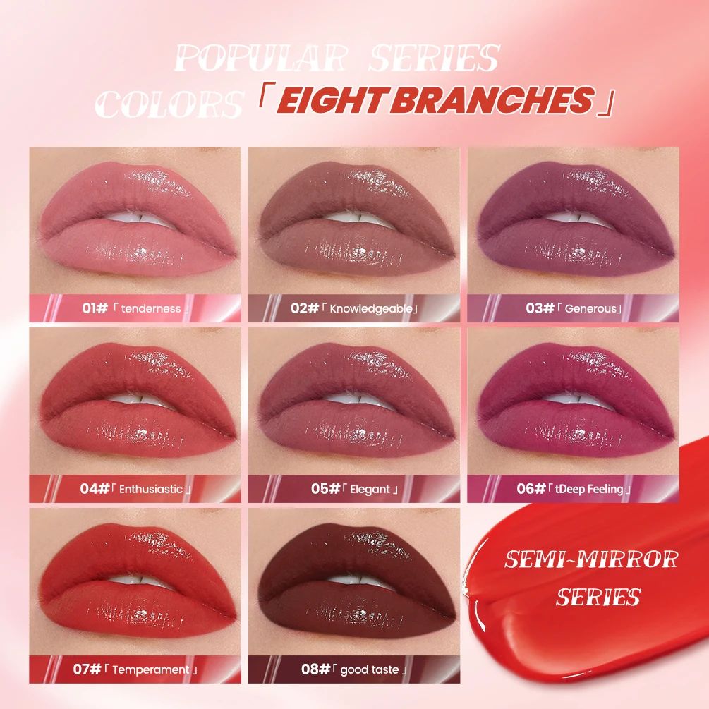 QIBEST 8 Colors Nude Watery Lip Gloss - Long-Lasting Liquid Lipstick, Sexy Red/Purple Lip Glaze, Non-Fading Tint for Women's Makeup thumbnail 4
