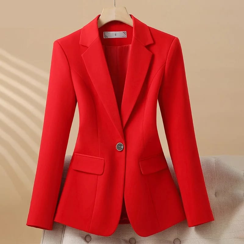 Women's Slim Fit Single Button Blazer Jacket - Elegant Red, Black, White Casual Office Coat for Autumn/Winter Fashion 2024 thumbnail 1