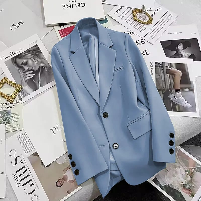 Elegant Korean Style Polyester Suit Jacket for Women - Versatile Casual Blazer with Single Button Closure, Long Sleeves, Perfect for Spring & Autumn Fashion thumbnail 3