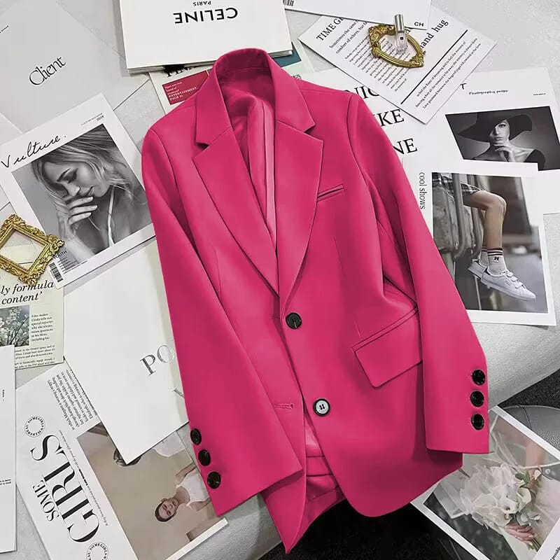 Elegant Korean Style Polyester Suit Jacket for Women - Versatile Casual Blazer with Single Button Closure, Long Sleeves, Perfect for Spring & Autumn Fashion thumbnail 1