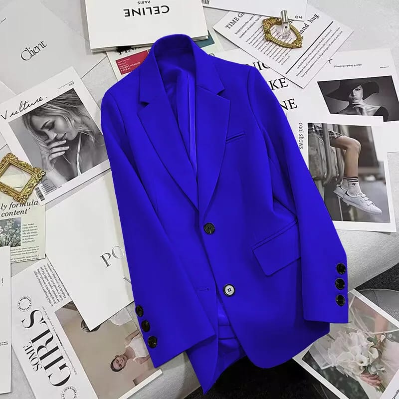 Elegant Korean Style Polyester Suit Jacket for Women - Versatile Casual Blazer with Single Button Closure, Long Sleeves, Perfect for Spring & Autumn Fashion thumbnail 2