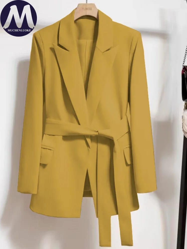 Women's Long Sleeve Lace-Up Blazer Top - Loose Fit Casual Office Wear, Korean Fashion Style for Spring & Autumn thumbnail 3