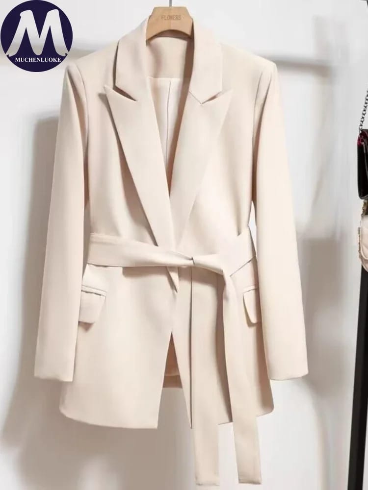 Women's Long Sleeve Lace-Up Blazer Top - Loose Fit Casual Office Wear, Korean Fashion Style for Spring & Autumn thumbnail 1