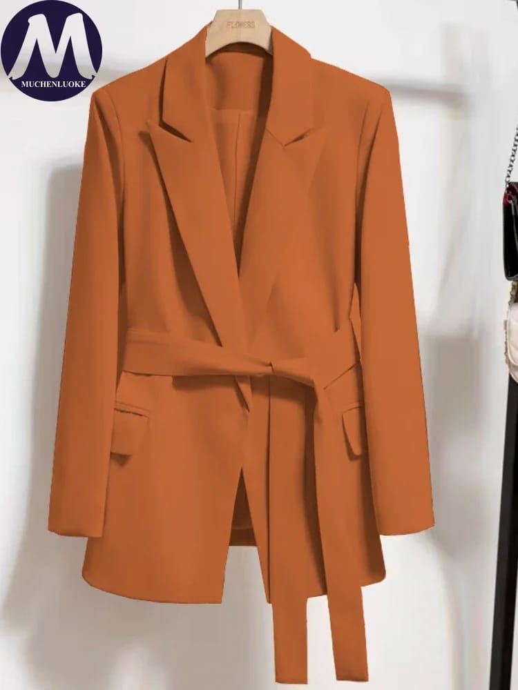 Women's Long Sleeve Lace-Up Blazer Top - Loose Fit Casual Office Wear, Korean Fashion Style for Spring & Autumn thumbnail 4