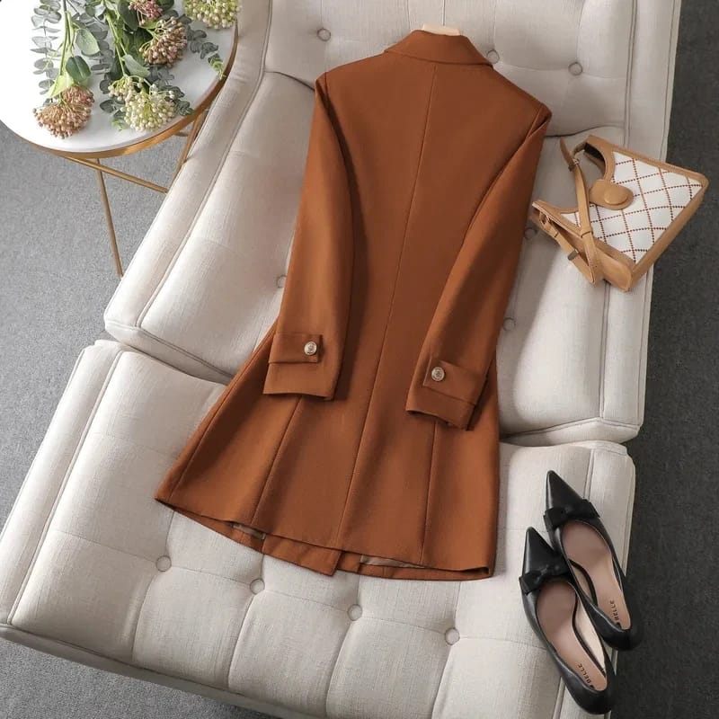 Women's Long Blazer Jacket - Autumn Winter Office Formal Business Work Wear Coat in Khaki, Coffee, Black thumbnail 2