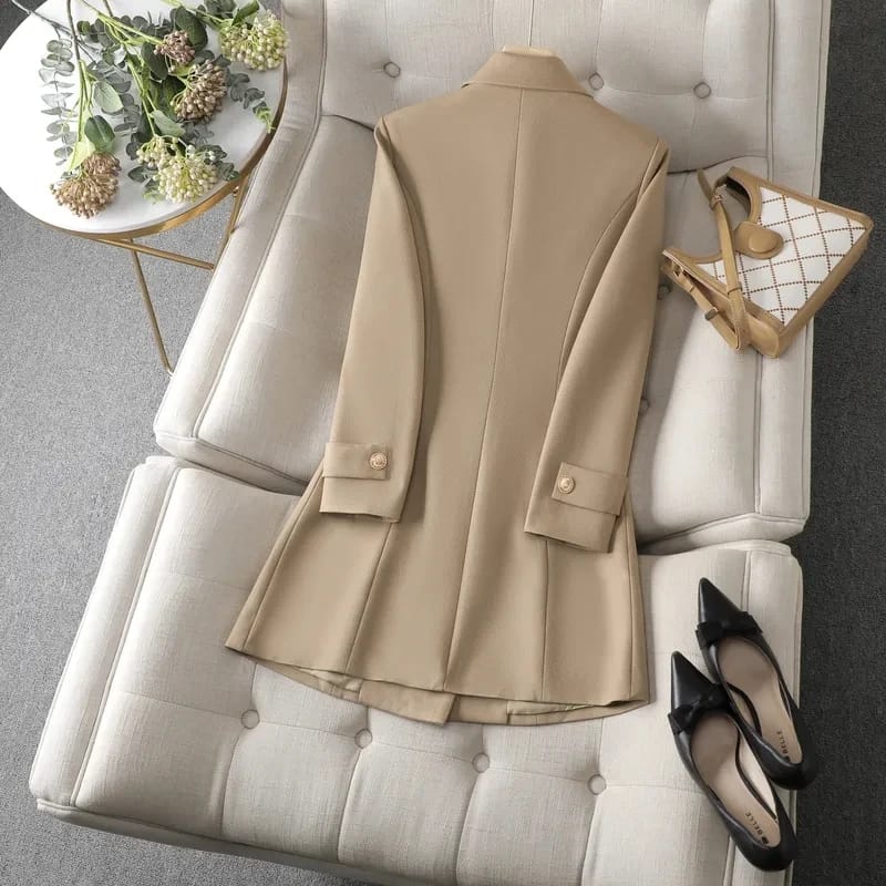 Women's Long Blazer Jacket - Autumn Winter Office Formal Business Work Wear Coat in Khaki, Coffee, Black thumbnail 4