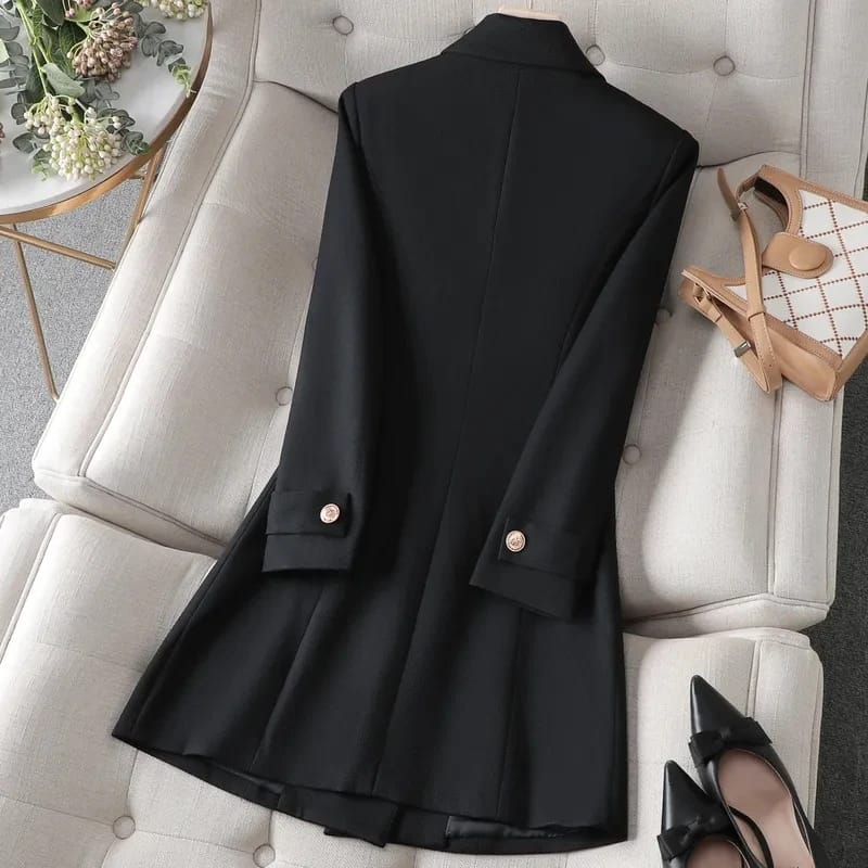 Women's Long Blazer Jacket - Autumn Winter Office Formal Business Work Wear Coat in Khaki, Coffee, Black thumbnail 6