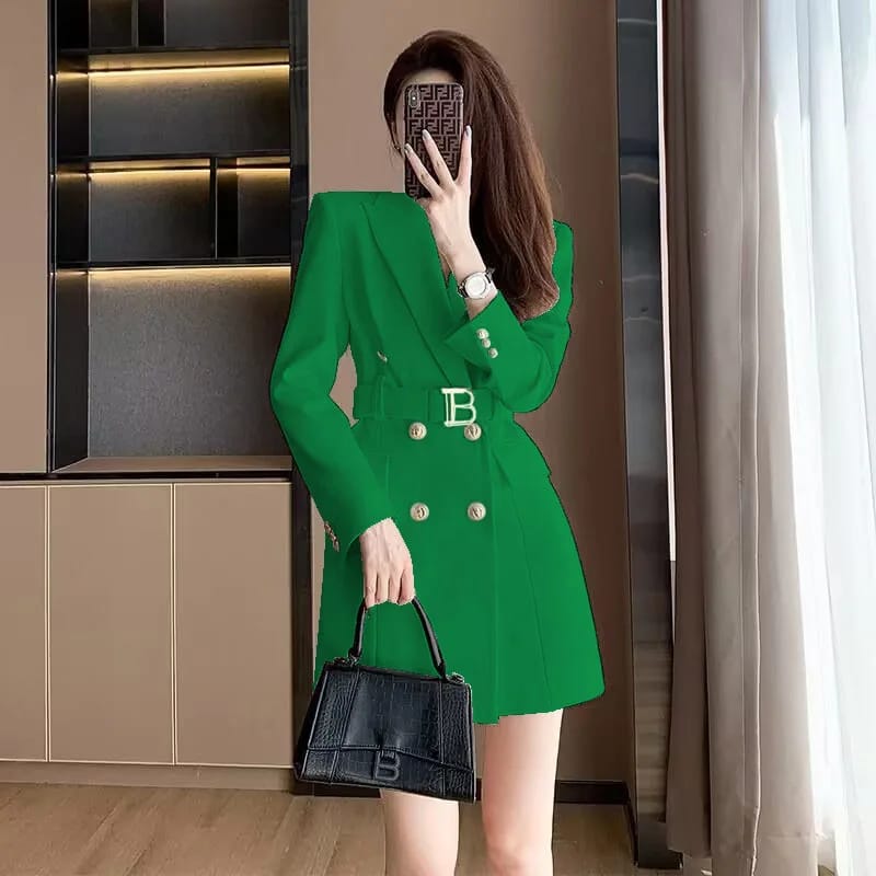 Korean Style Slimming Women's Double-Breasted Blazer Jacket - Polyester Casual Slim Fit Waist-Cinched Spring Autumn Outerwear thumbnail 3