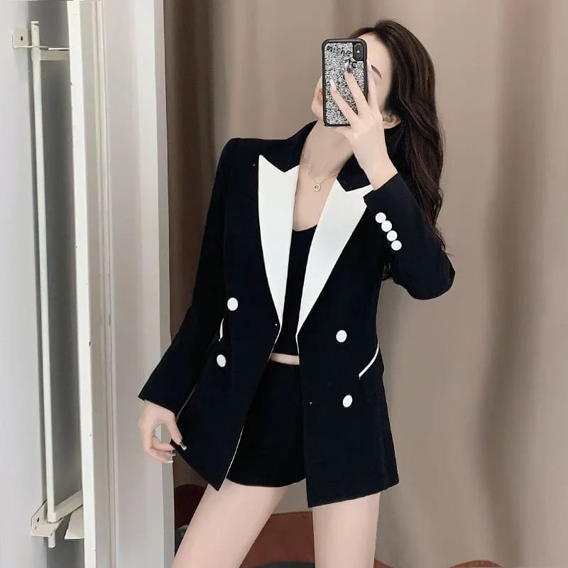 Women's Contrast Color Blazer Jacket - Stylish Autumn Trench Coat Design for Fashionable Ladies thumbnail 5