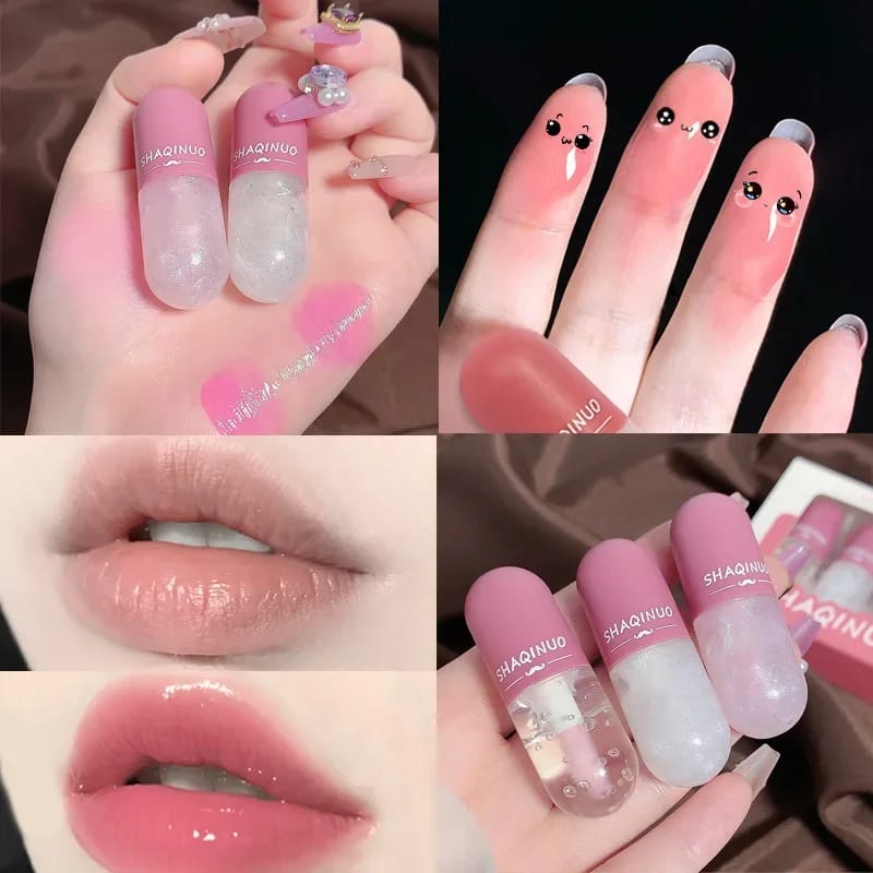 3PCS Crystal Jelly Lip Gloss Set - Color Changing & Glitter Transparent Glass Lip Oil for Moisturizing, Non-Greasy, Long-Lasting Shine thumbnail 3