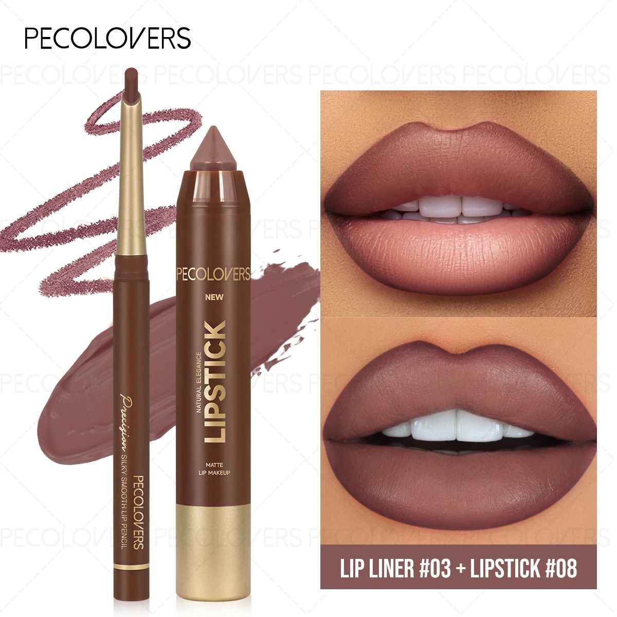 2PCS Brown Lip Liner & Matte Lip Crayon Set - Waterproof Long-Lasting Makeup for All Styles thumbnail 4
